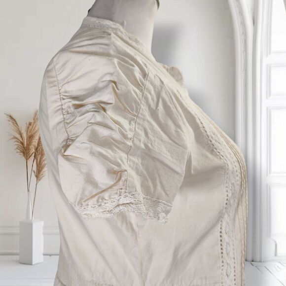Naf Naf Ivory Cotton Top Size L Pintucks Crochet Lace Trim - Picture 7 of 14